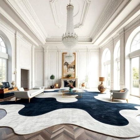 Handcrafted Abstract Black White Luxury Area Rug